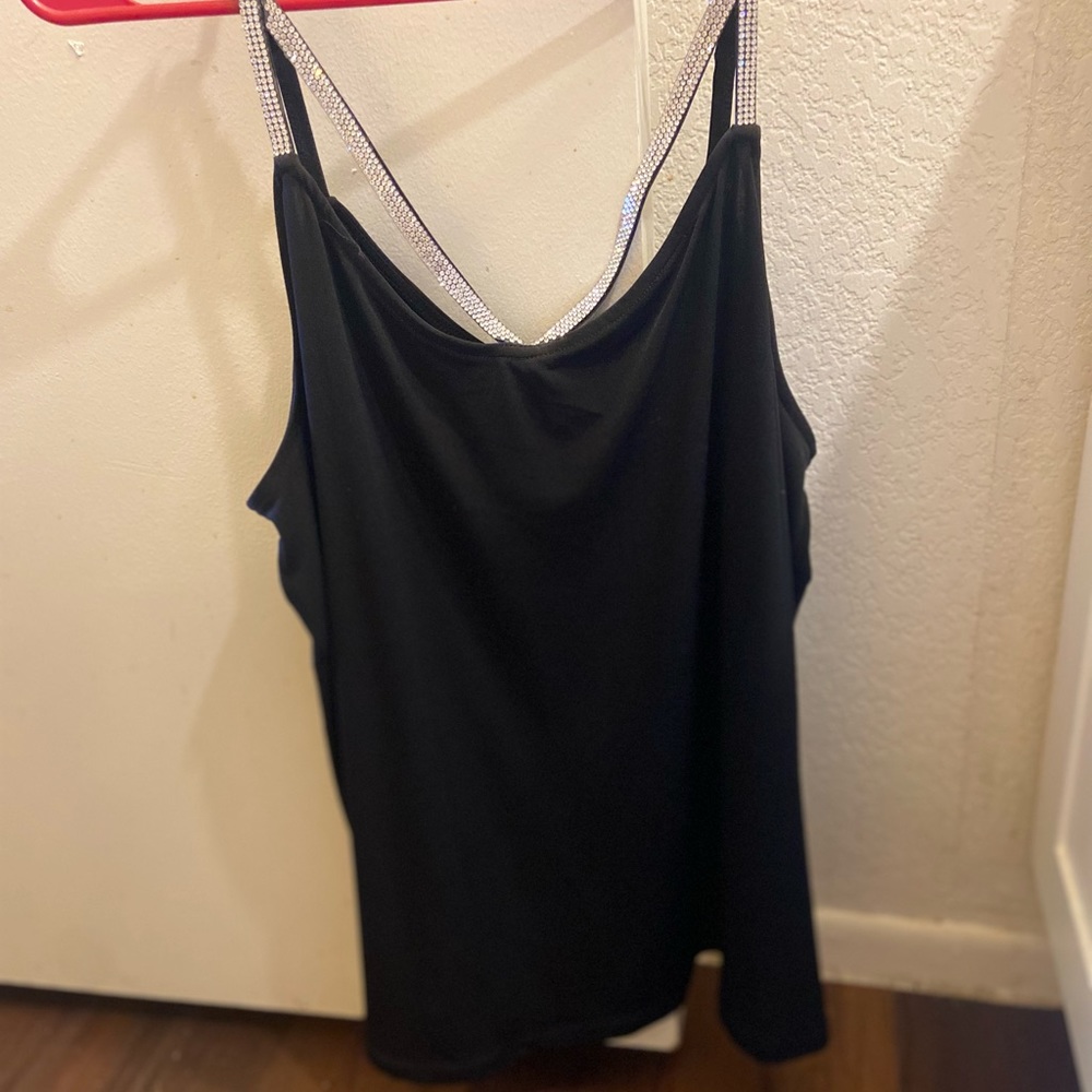 Torrid 1X Extreme Black swing cami with cross cross rhinestone straps.
